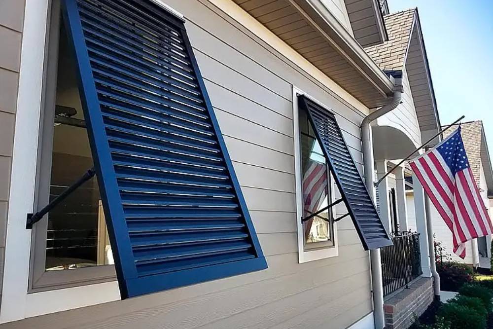 Hurricane shutters Florida with flag