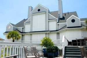 Closed hurricane shutters storm protection FL house