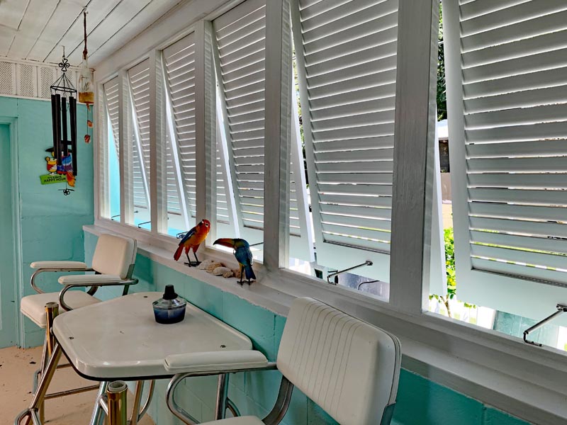 Interior view of Bahama hurricane shutters on a home in Palm Bay, Florida.